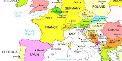 Map of europe showing Luxembourg